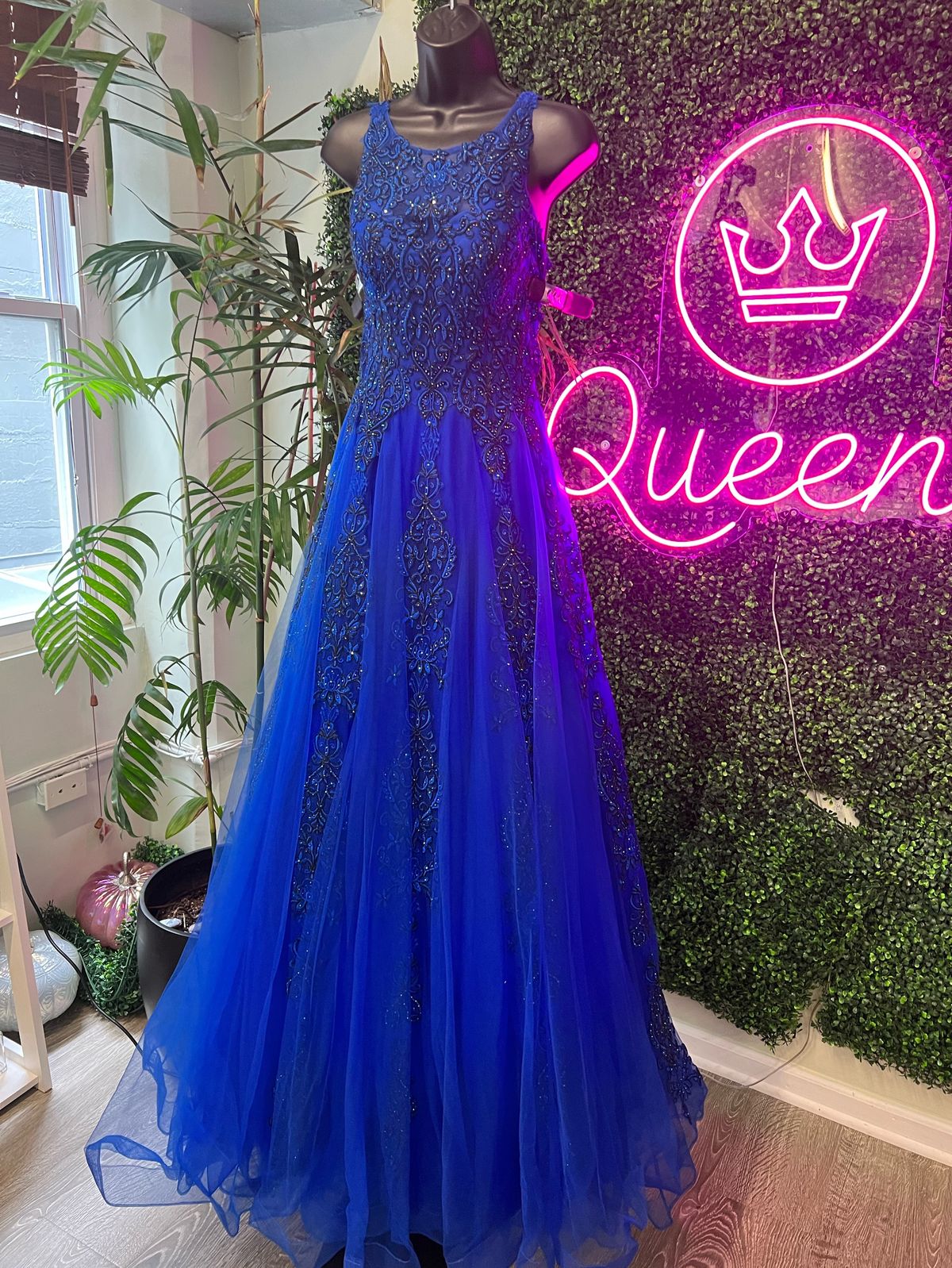 Jovani Size 4 Prom High Neck Sequined Royal Blue Ball Gown on Queenly