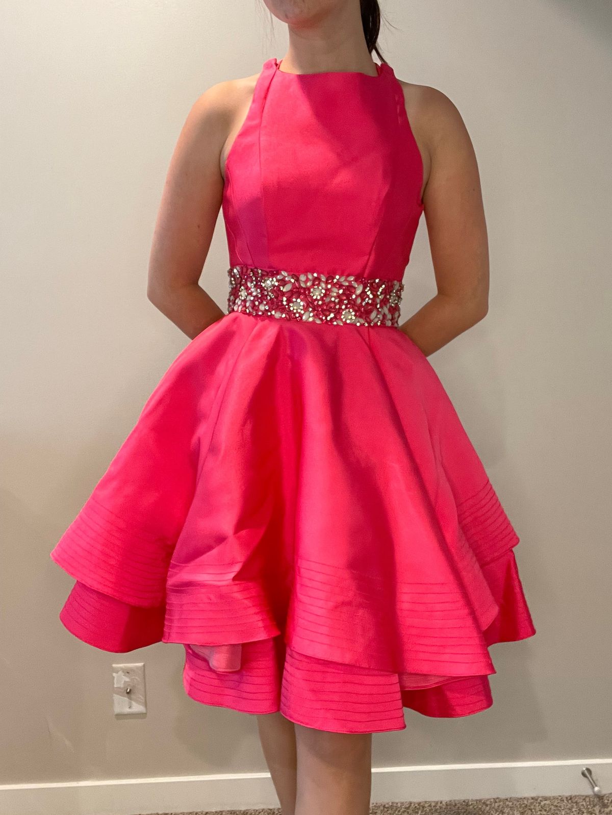 Size 4 Pageant High Neck Hot Pink Cocktail Dress on Queenly
