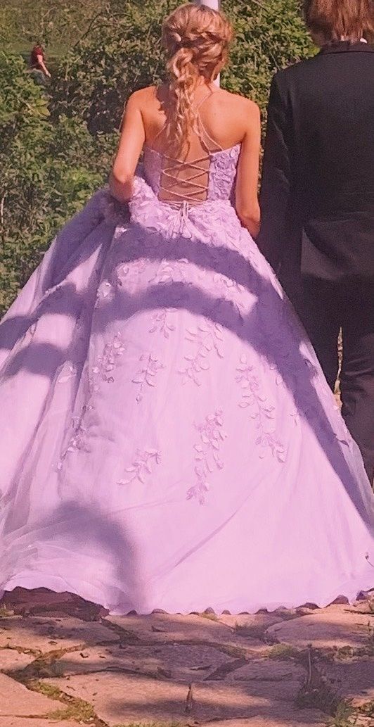 Amarra Size 8 Prom Lace Light Purple Ball Gown on Queenly