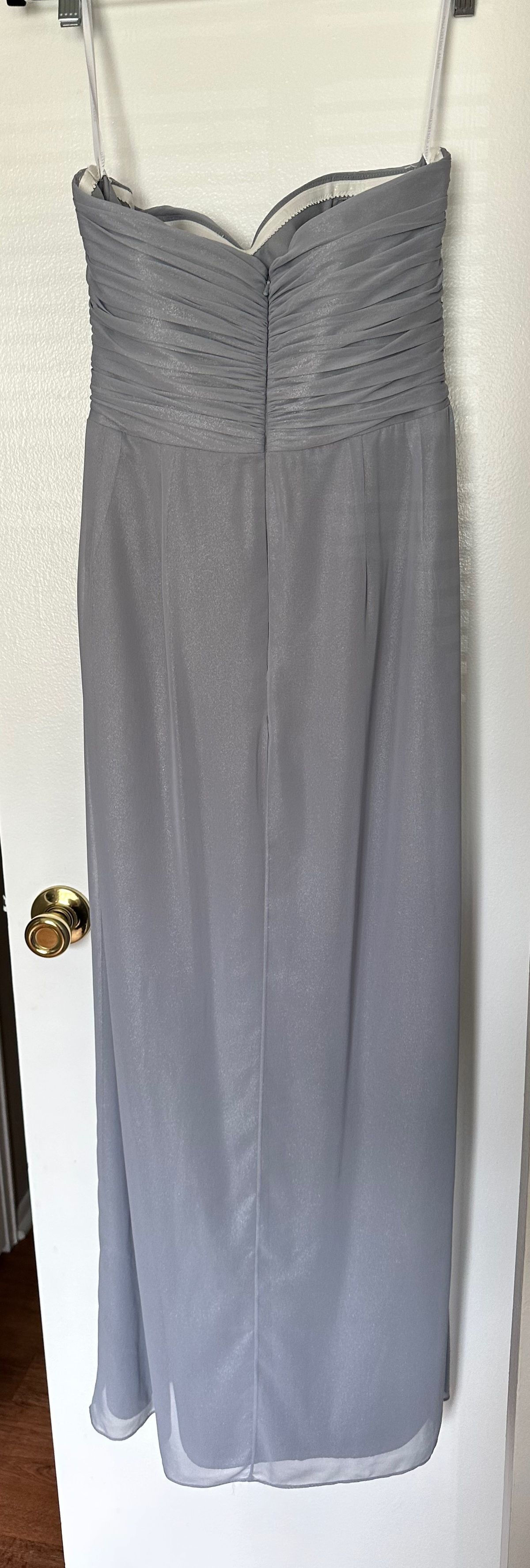 Size 10 Bridesmaid Strapless Silver Side Slit Dress on Queenly