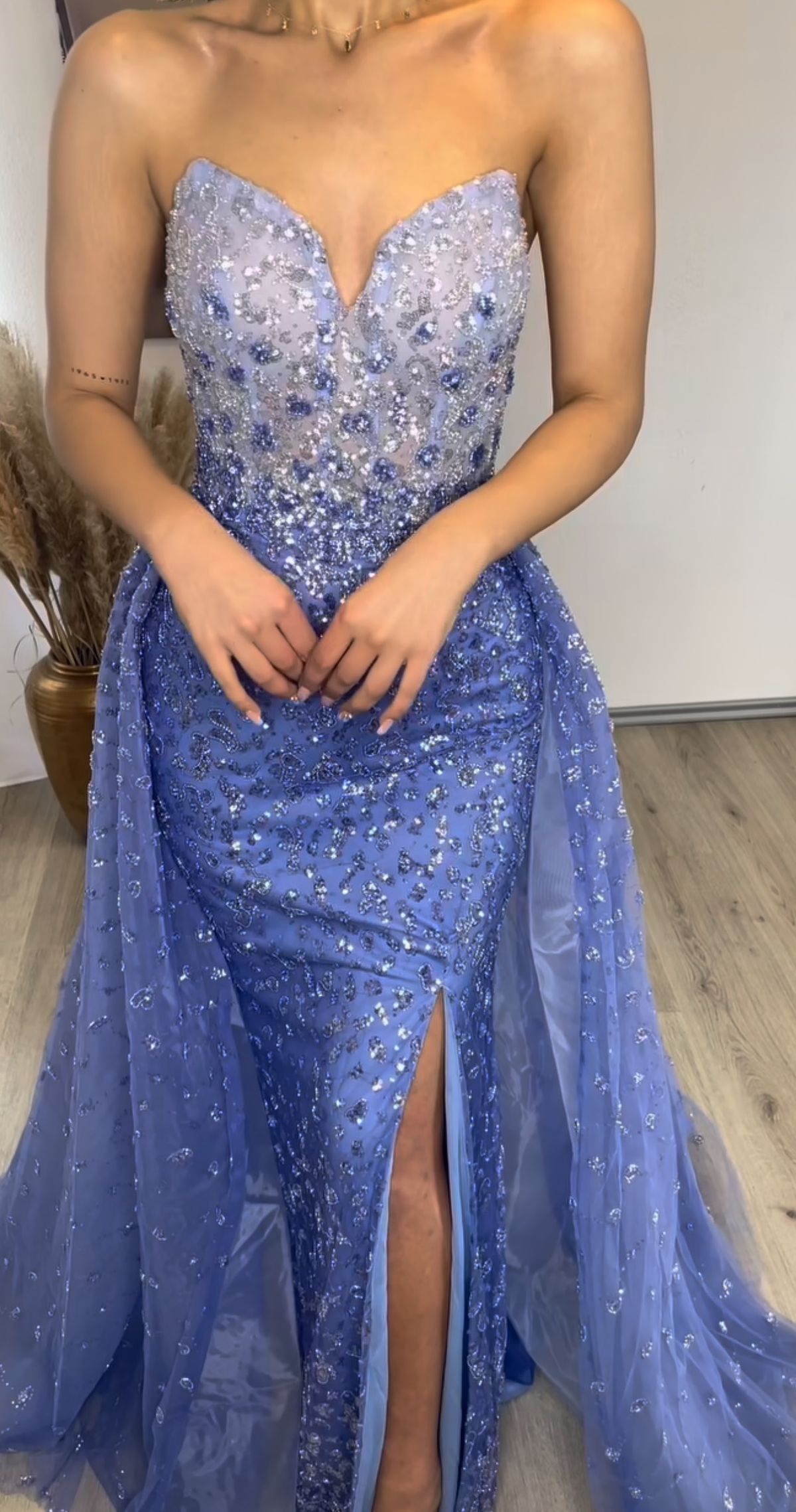 Size 6 Strapless Blue Side Slit Dress on Queenly