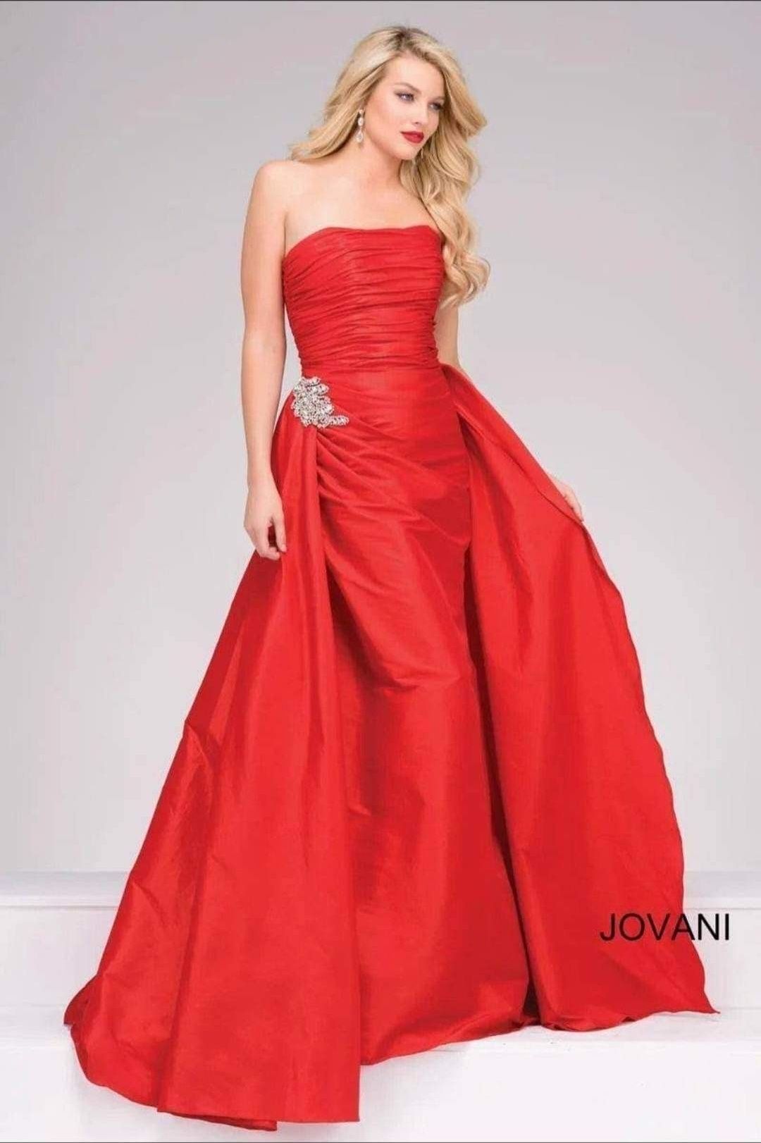 Jovani Size 12 Prom Strapless Red Dress With Train on Queenly