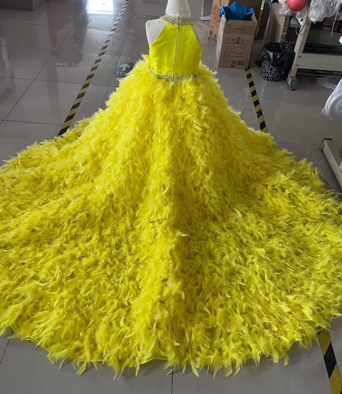 One More Couture Girls Size 8 Pageant High Neck Yellow Ball Gown on Queenly