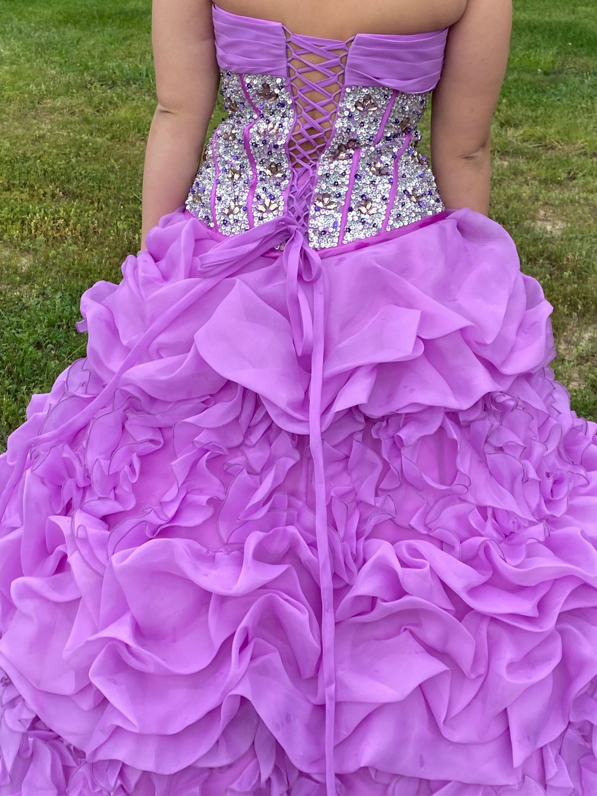 Size 14 Strapless Purple Ball Gown on Queenly