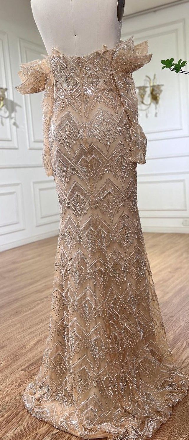 Size 4 Off The Shoulder Nude A-line Dress on Queenly