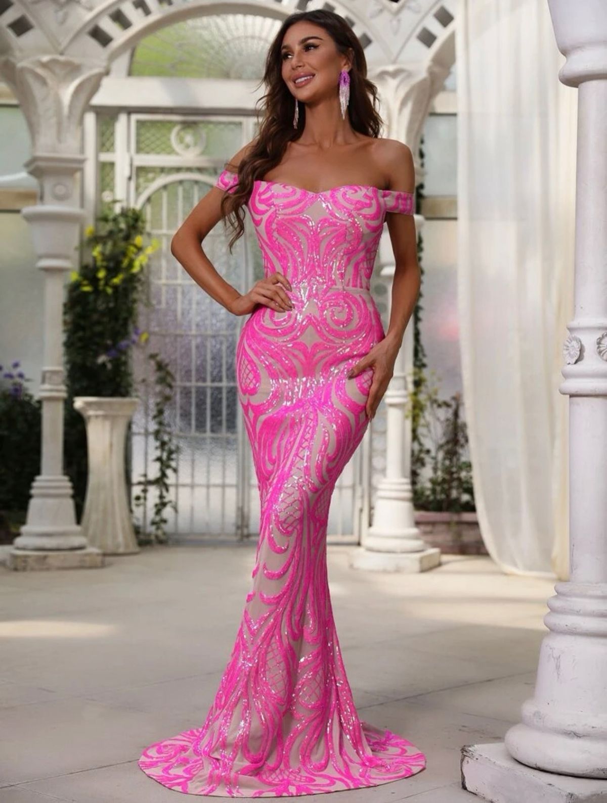 Size S Pageant Off The Shoulder Pink Mermaid Dress on Queenly