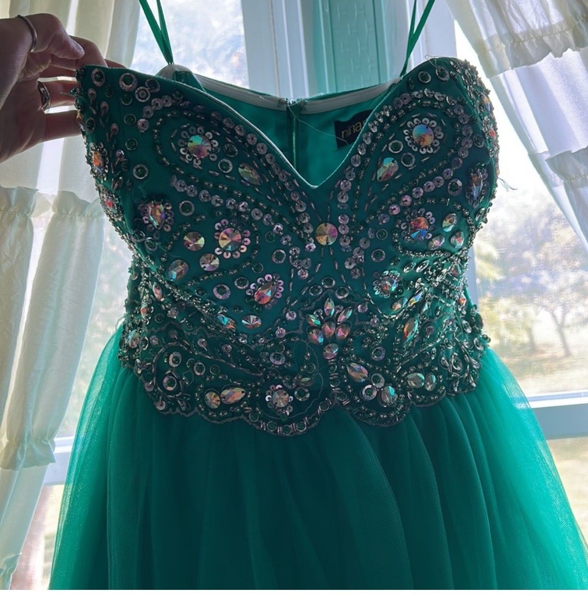Nina Canacci Girls Size 14 Pageant Strapless Green Ball Gown on Queenly