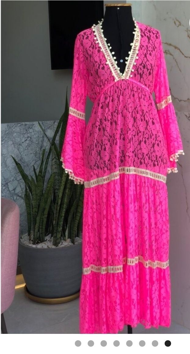 Size 12 Lace Pink Mermaid Dress on Queenly