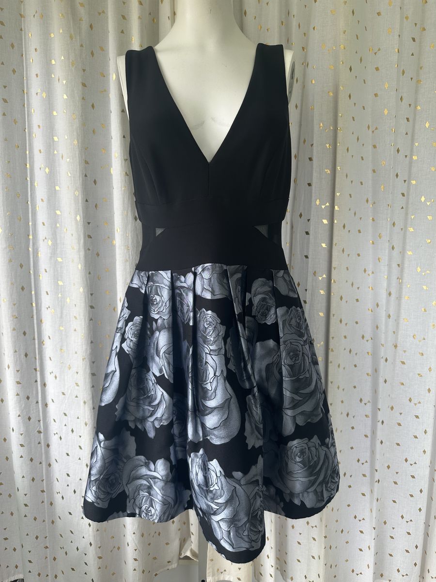 Aqua Size 8 Prom Strapless Sheer Turquoise Black Cocktail Dress on Queenly
