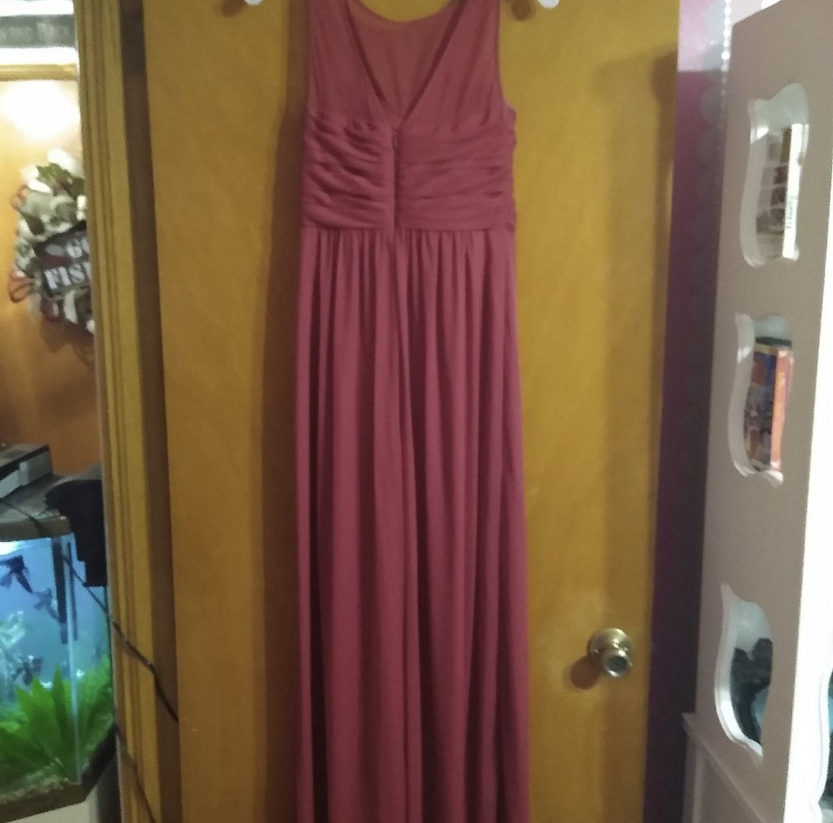 David's Bridal Size 4 Bridesmaid High Neck Red A-line Dress on Queenly