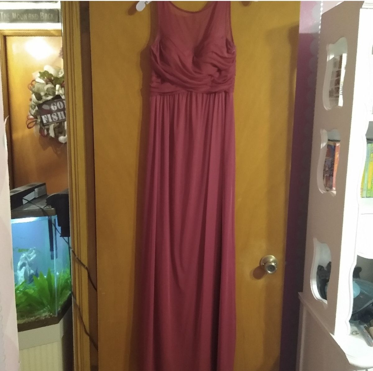 David's Bridal Size 4 Bridesmaid High Neck Red A-line Dress on Queenly