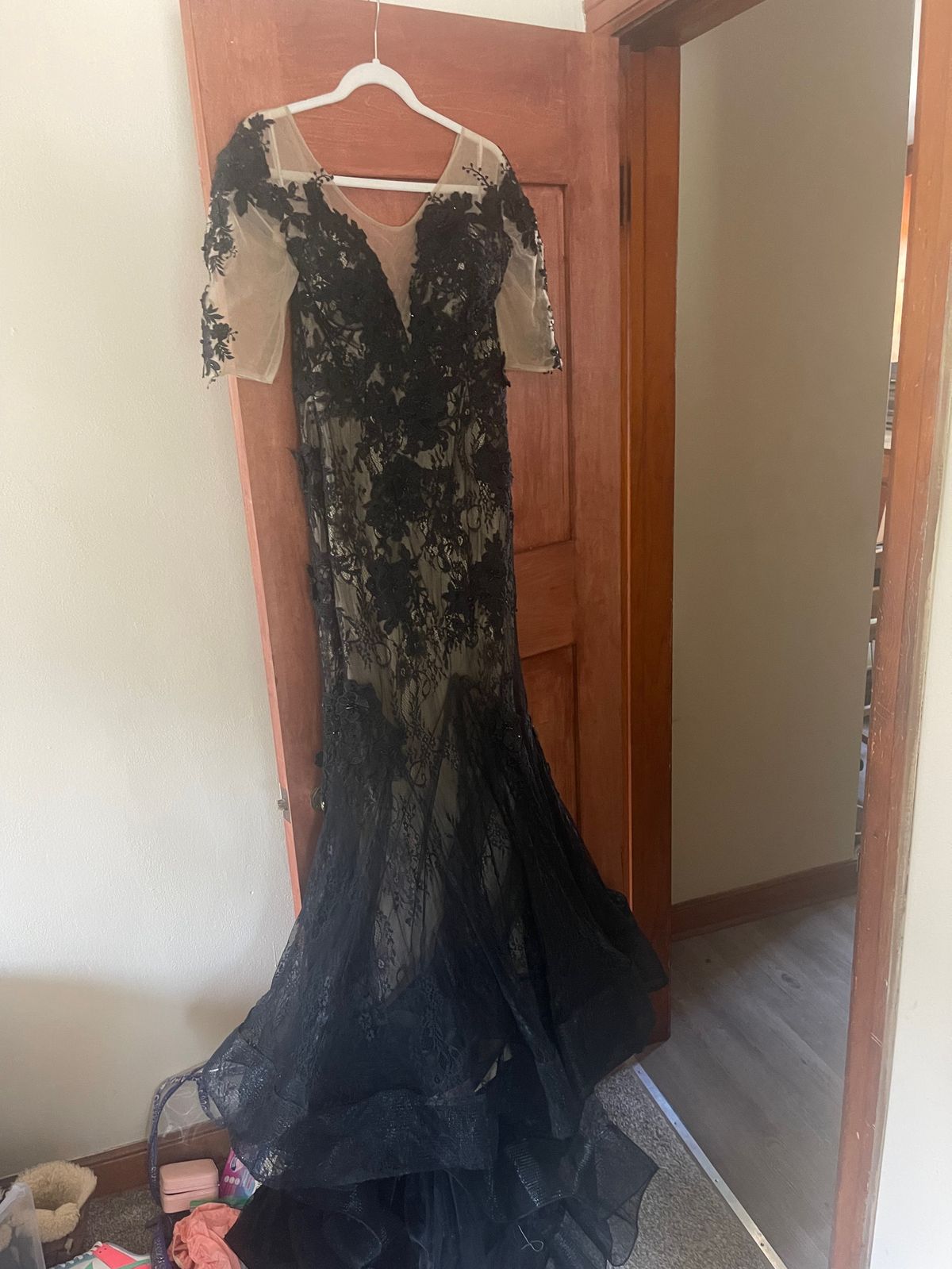 Amarra Size 14 Pageant Plunge Black Mermaid Dress on Queenly