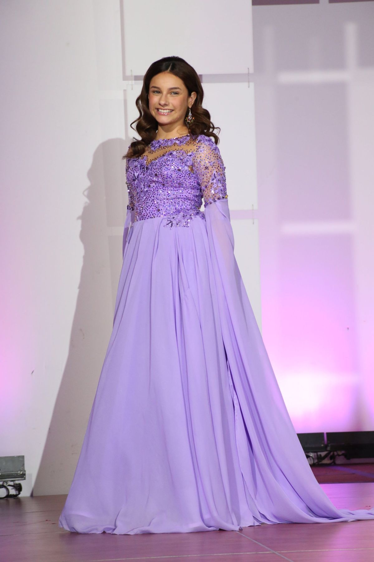 Size 2 Prom Long Sleeve Sequined Purple Ball Gown on Queenly