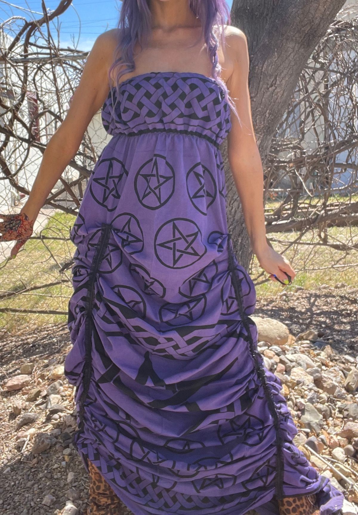 Style Gothic, Spiritual, Wiccan, Pagan, Witch, Mystical, Magical  Size M Strapless Purple Dress With Train on Queenly