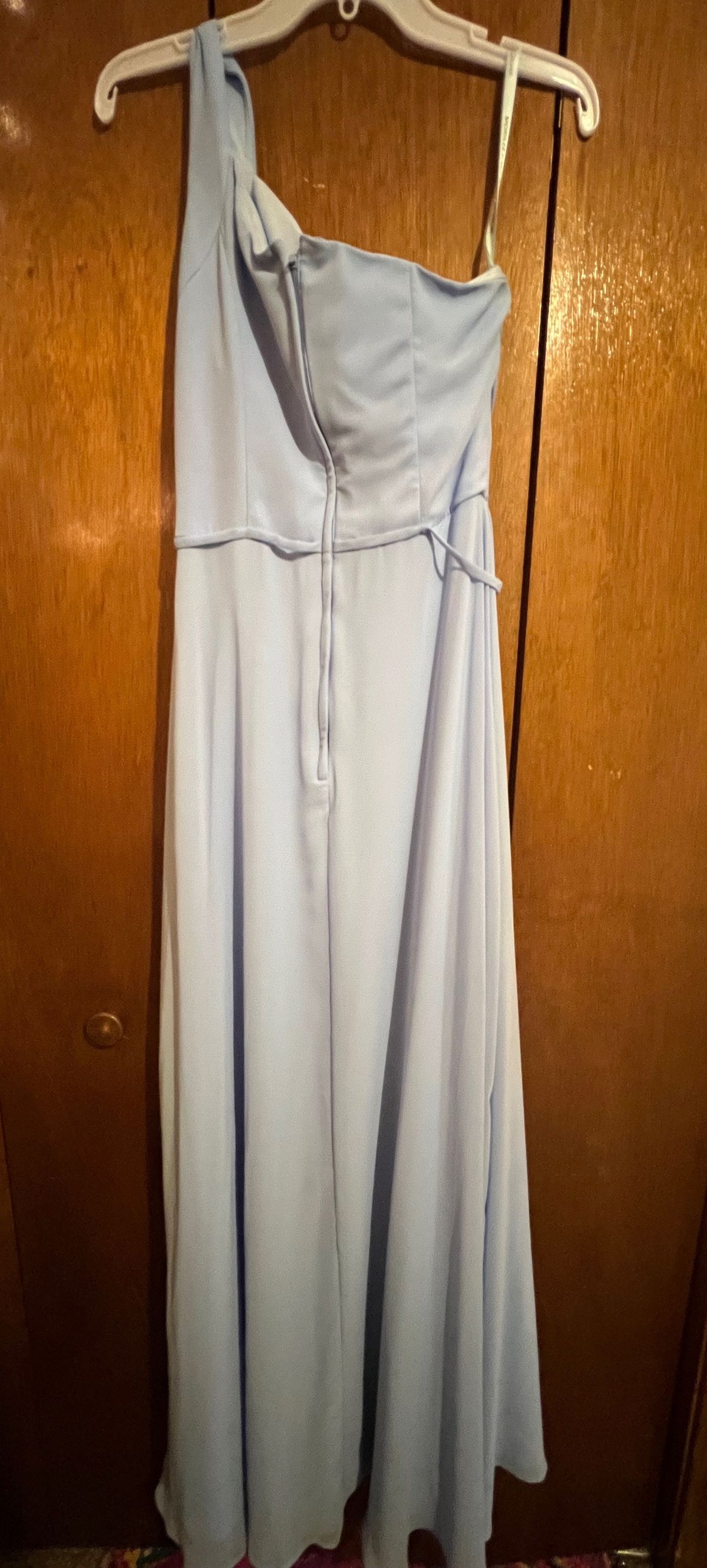 Size 12 Wedding Guest One Shoulder Blue Side Slit Dress on Queenly
