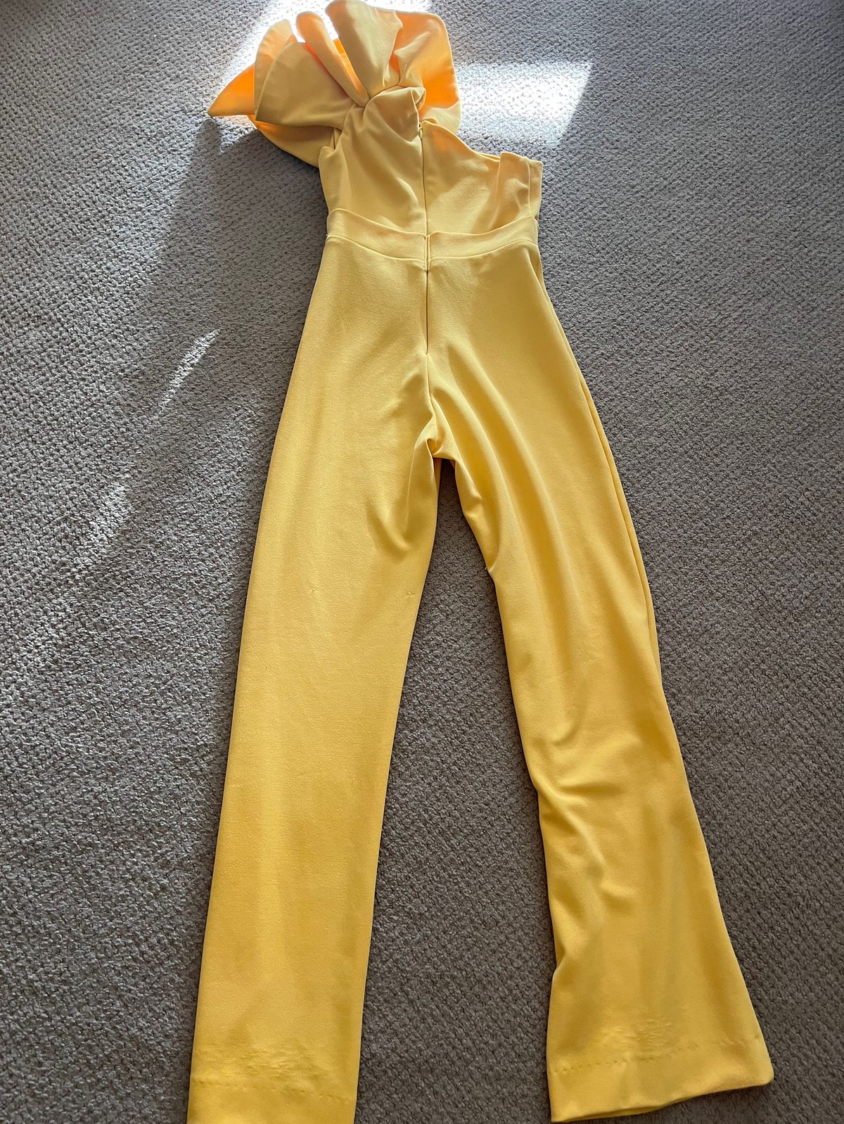 Girls Size 12 Pageant One Shoulder Yellow Formal Jumpsuit on Queenly