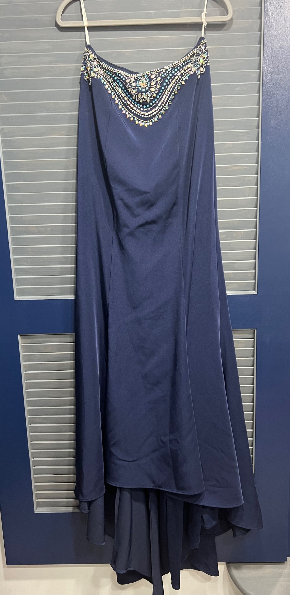 Size 10 Prom High Neck Blue Dress With Train on Queenly