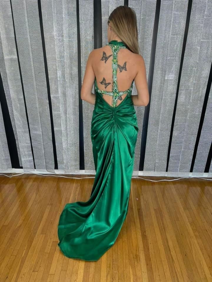 Size 0 Prom Plunge Green Floor Length Maxi on Queenly