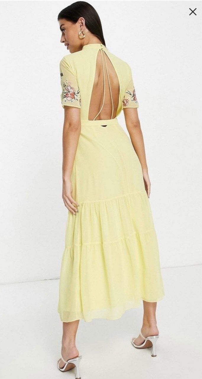 Size 6 Wedding Guest High Neck Yellow Floor Length Maxi on Queenly