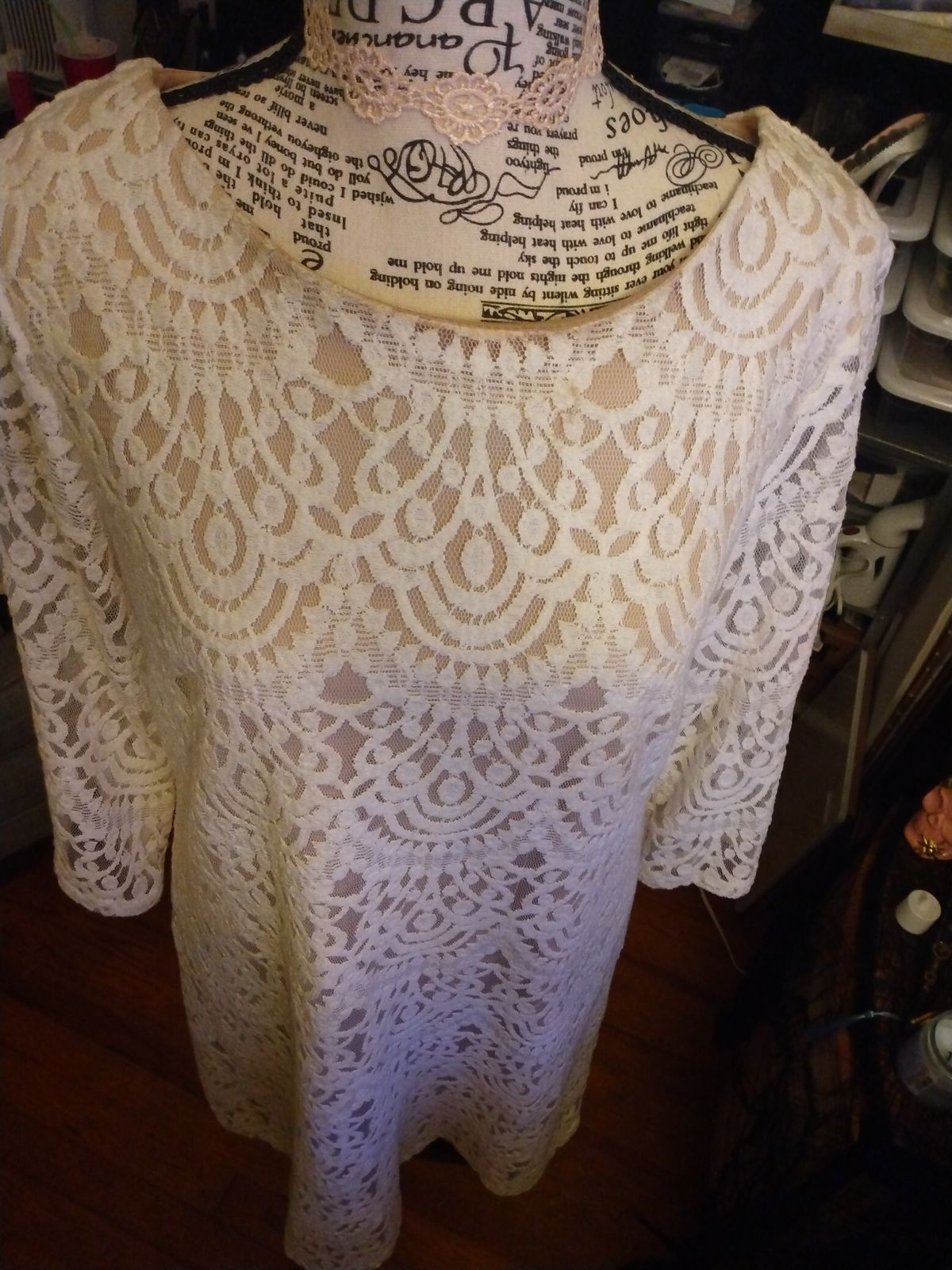 RN Studios  Size 10 Homecoming Long Sleeve Lace White A-line Dress on Queenly