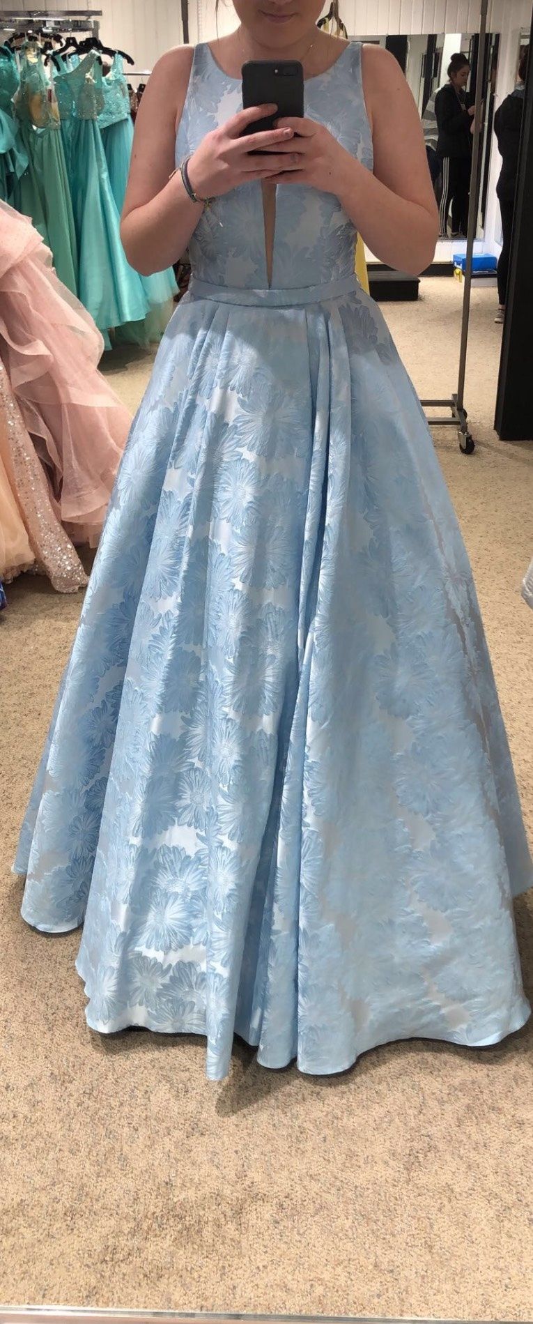 Sherri Hill Size 8 Prom Plunge Floral Light Blue Ball Gown on Queenly