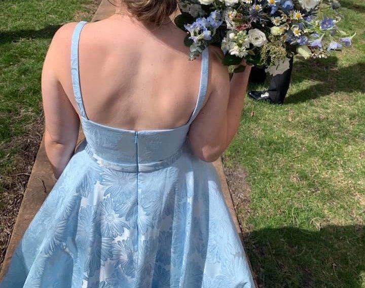 Sherri Hill Size 8 Prom Plunge Floral Light Blue Ball Gown on Queenly