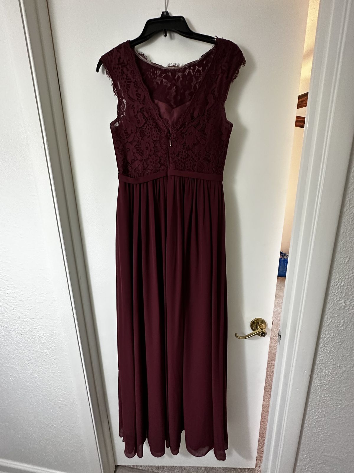 Azazie Size 6 Prom High Neck Lace Burgundy Red Side Slit Dress on Queenly