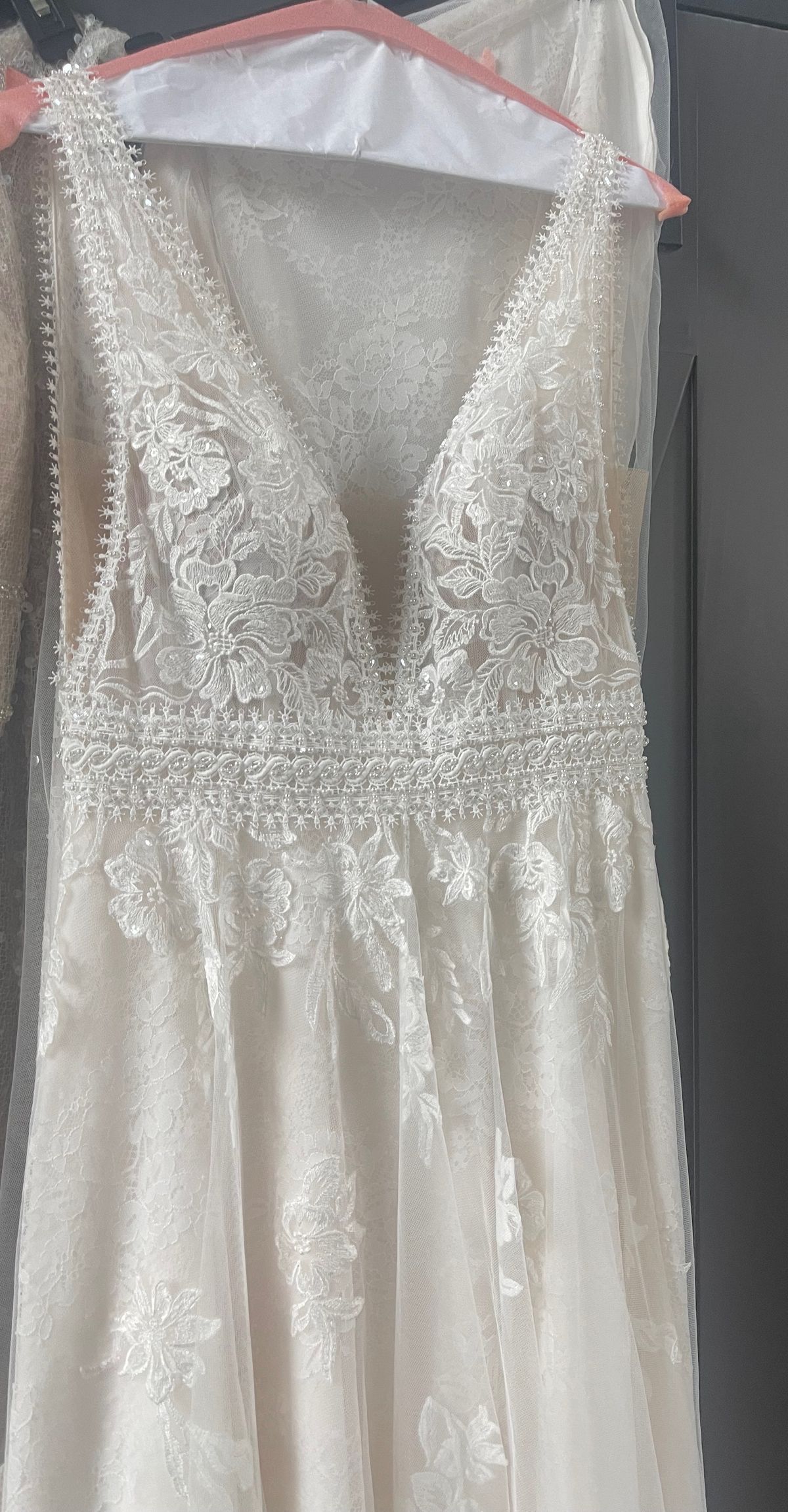 Lillian West Size 8 Wedding Plunge Lace White Dress With Train on Queenly