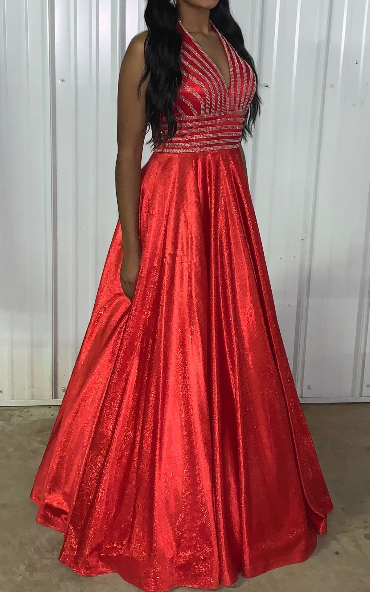 Studio 17 Size 4 Prom Plunge Sequined Red Ball Gown on Queenly
