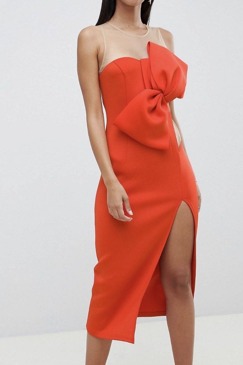 ASOS Design Size 6 One Shoulder Sheer Red Cocktail Dress on Queenly