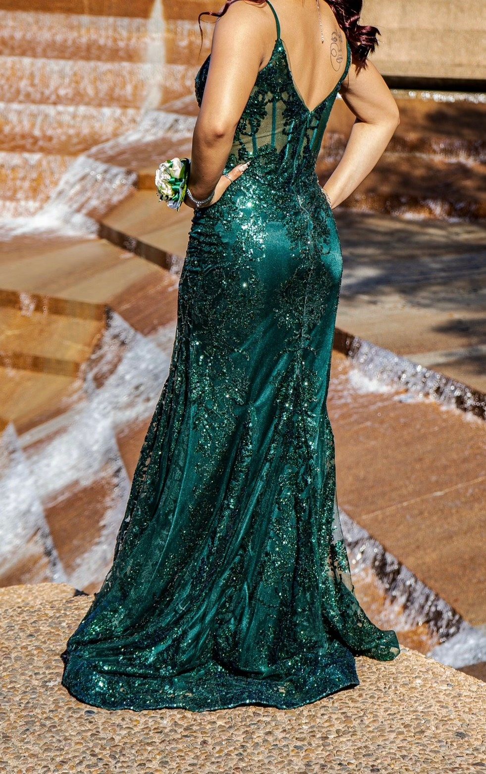 Style J810 Cinderella Divine Size 6 Prom Plunge Green Mermaid Dress on Queenly