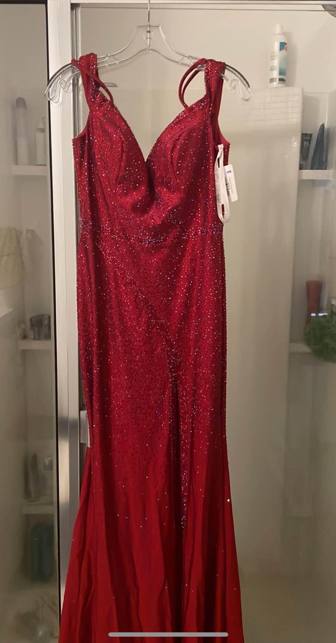 Ellie Wilde Size 8 Pageant Off The Shoulder Red Side Slit Dress on Queenly
