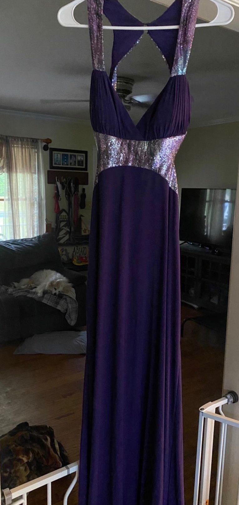Style Hailey Logan  Adrianna Papell Size S Prom Halter Purple A-line Dress on Queenly