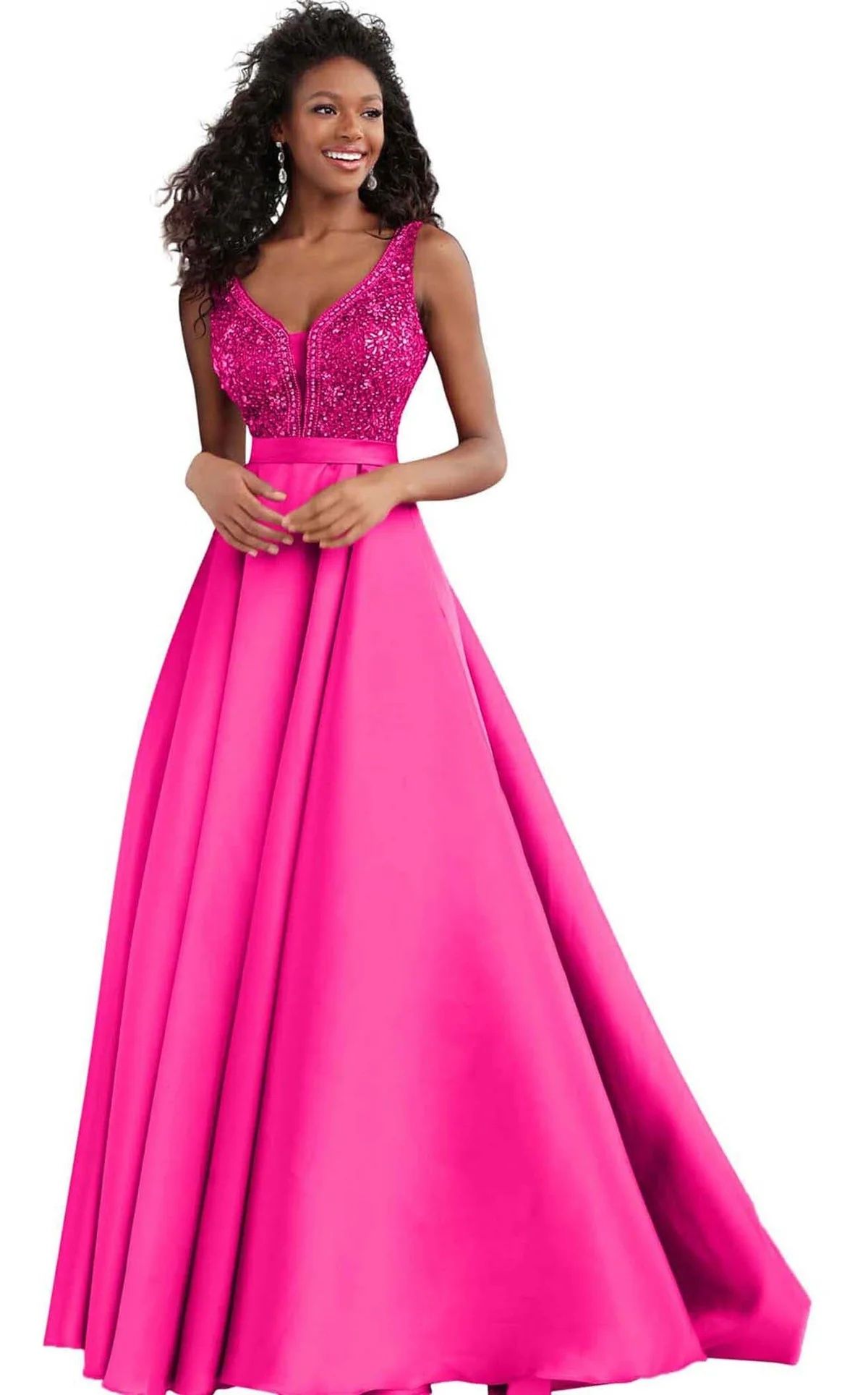 Style 67198 Jovani Size 00 Prom Sequined Hot Pink A-line Dress on Queenly