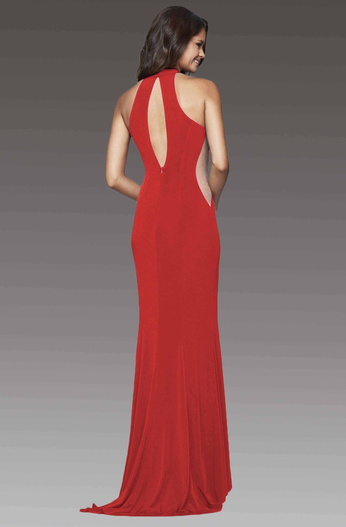 Style 7943 Faviana Size 6 Prom High Neck Sheer Red Floor Length Maxi on Queenly