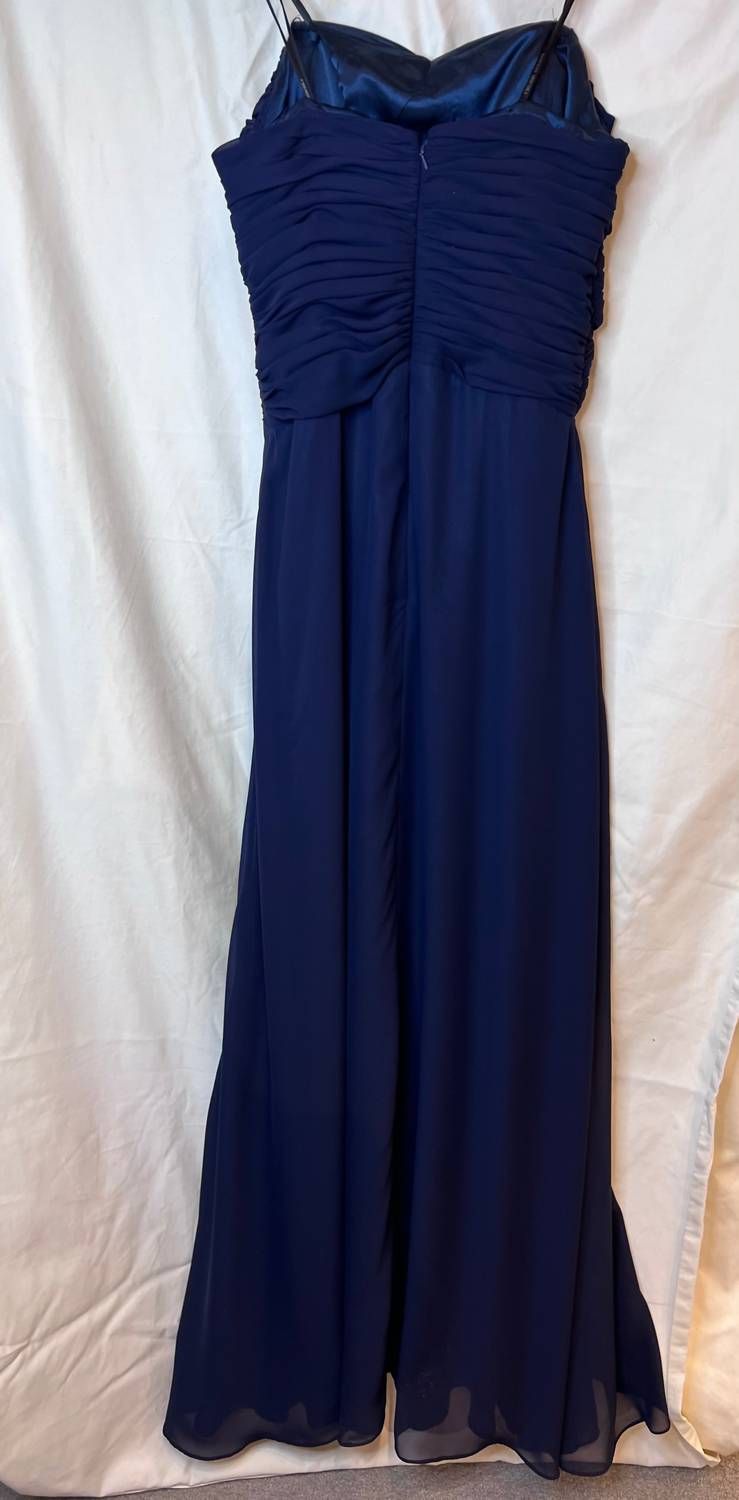 Style 1-1989188065-2168 BADGLEY MISCHKA Size 8 Bridesmaid Strapless Navy Blue Floor Length Maxi on Queenly