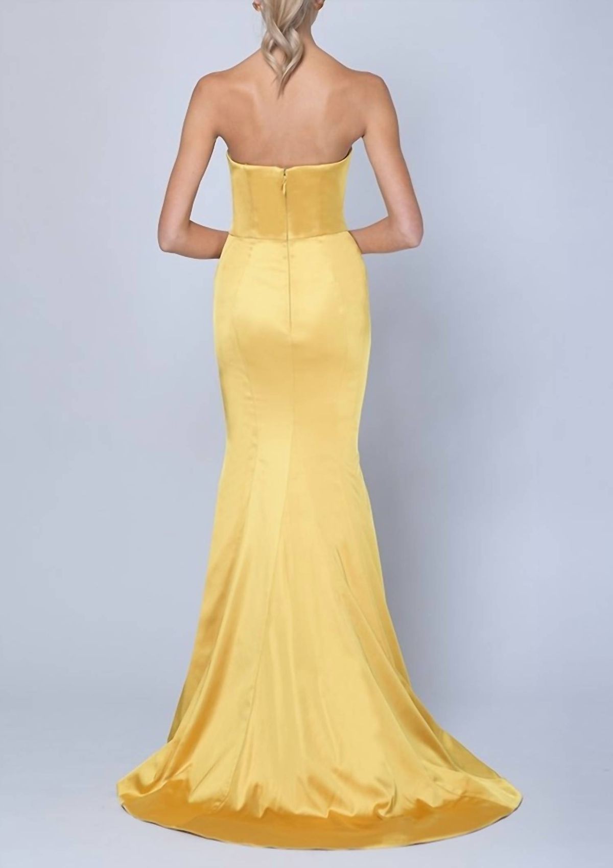 Style 1-2455955455-1498 Bariano Size 4 Prom Strapless Yellow Mermaid Dress on Queenly