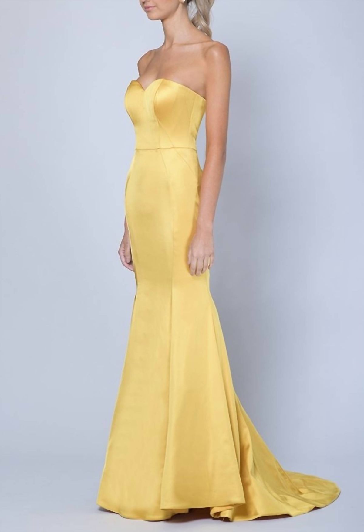 Style 1-2455955455-1498 Bariano Size 4 Prom Strapless Yellow Mermaid Dress on Queenly