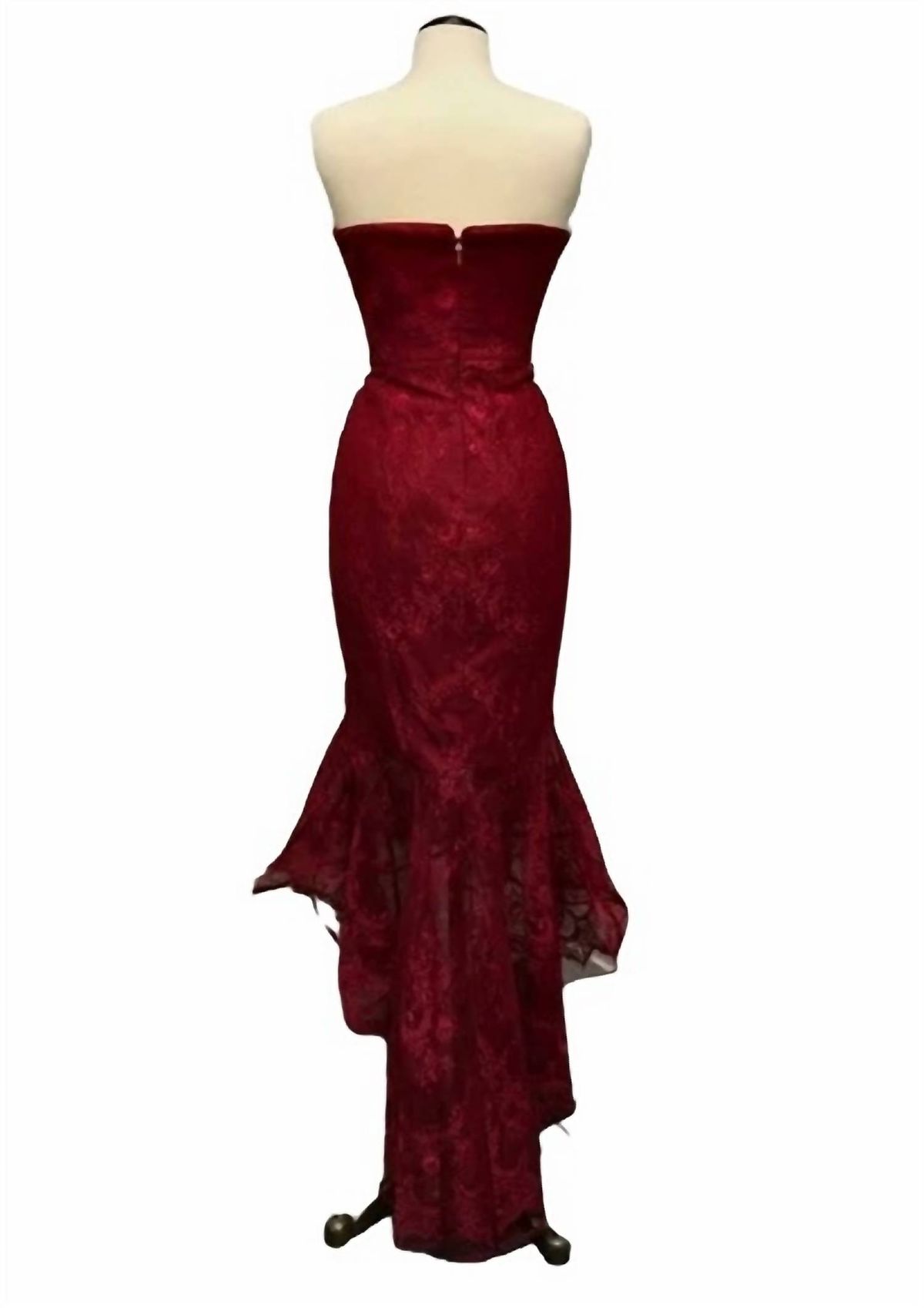 Style 1-776636166-2168 Bariano Size 8 Prom Strapless Lace Burgundy Red Mermaid Dress on Queenly