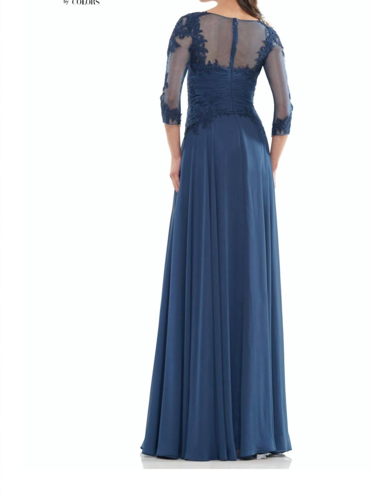 Style 1-1007185841-1901 COLORS DRESS Size 6 Bridesmaid Long Sleeve Lace Blue Floor Length Maxi on Queenly