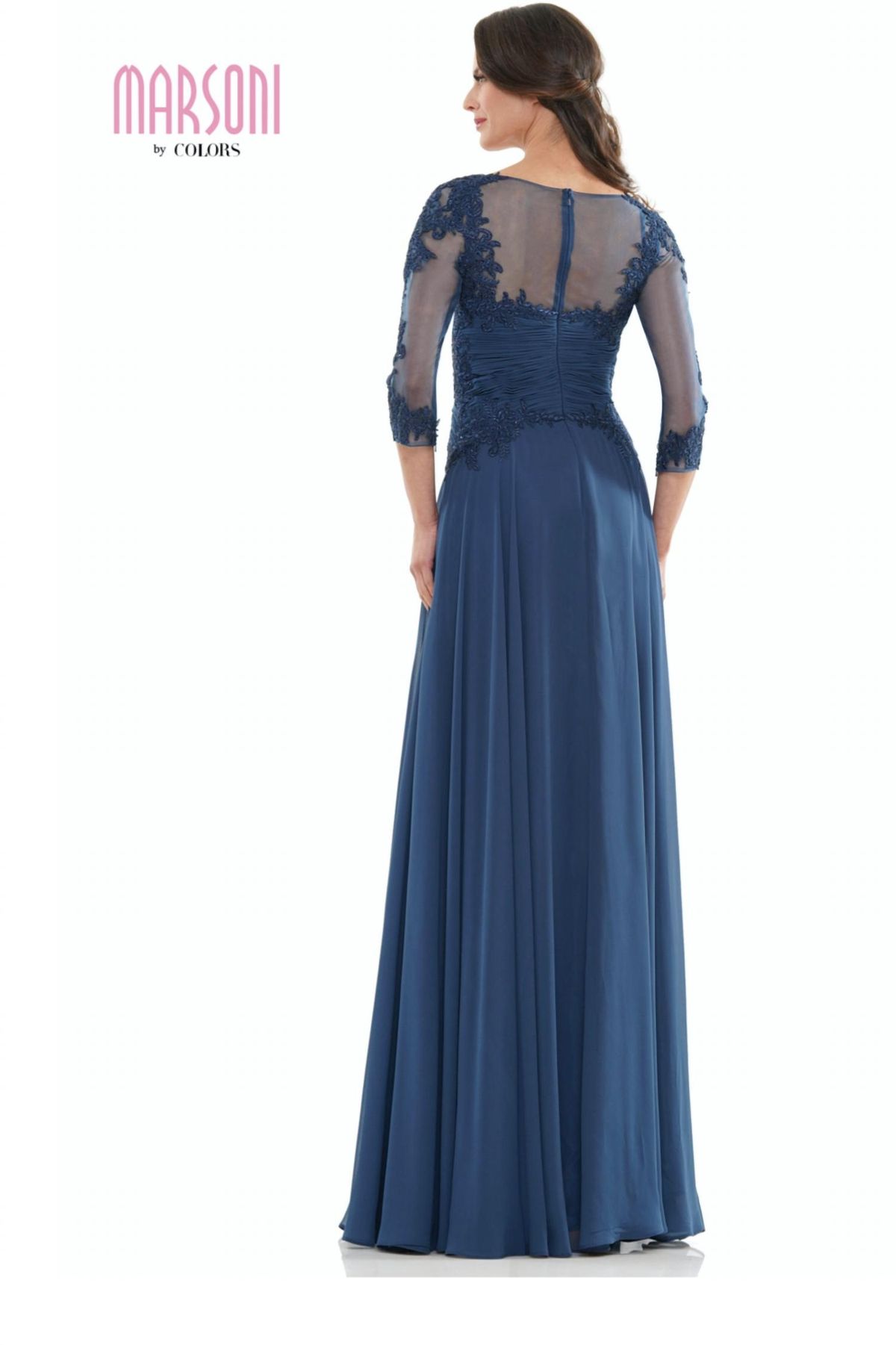 Style 1-1007185841-1901 COLORS DRESS Size 6 Bridesmaid Long Sleeve Lace Blue Floor Length Maxi on Queenly