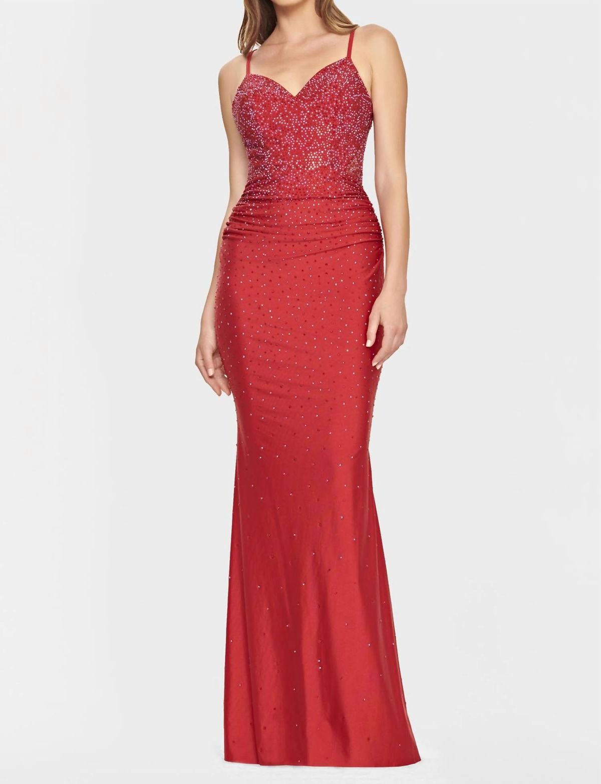 Style 1-1109686054-2168 FAVIANA Size 8 Prom Sheer Red Floor Length Maxi on  Queenly