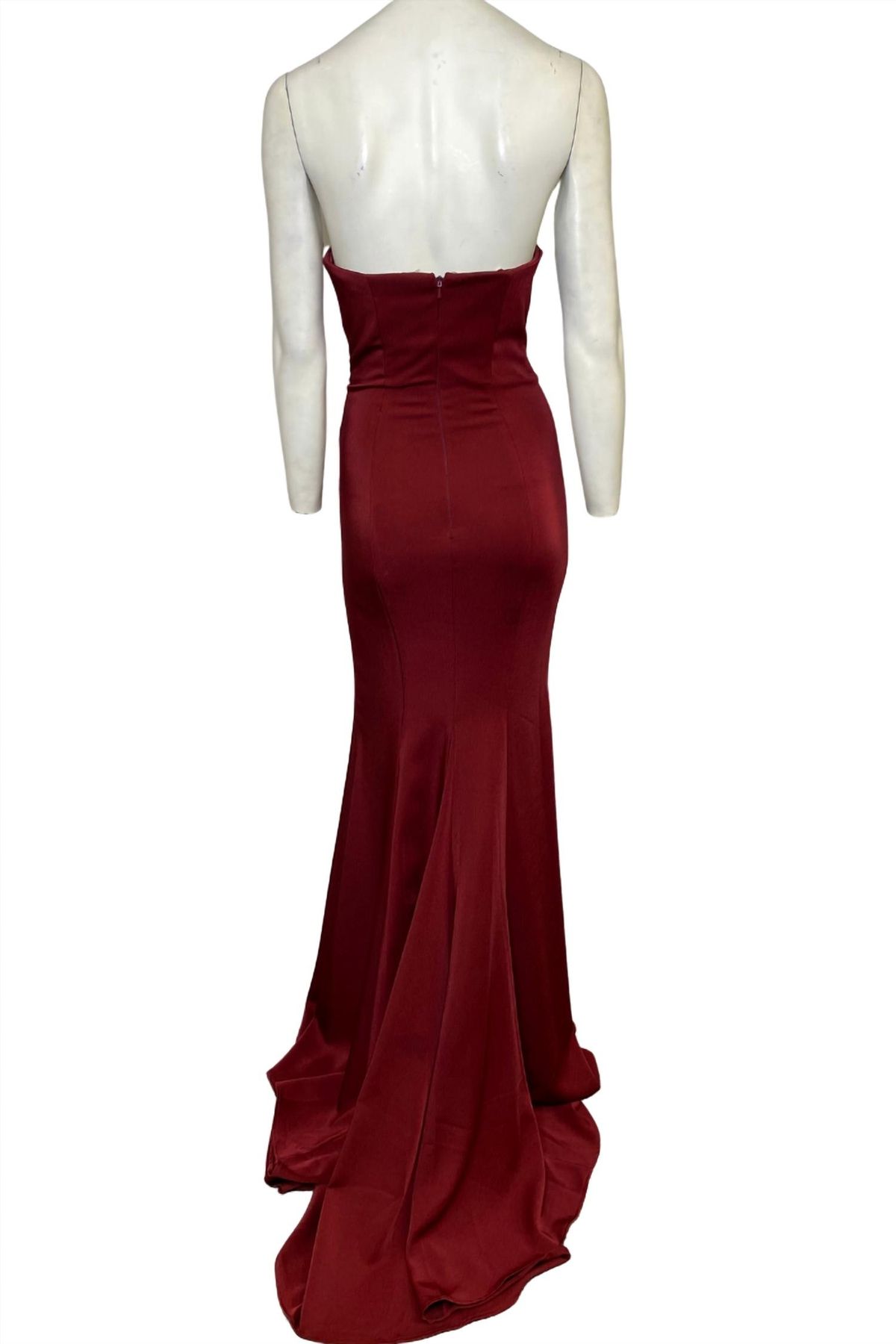 Style 1-2026722348-5 FAVIANA Size 0 Prom Strapless Burgundy Red Side Slit Dress on Queenly