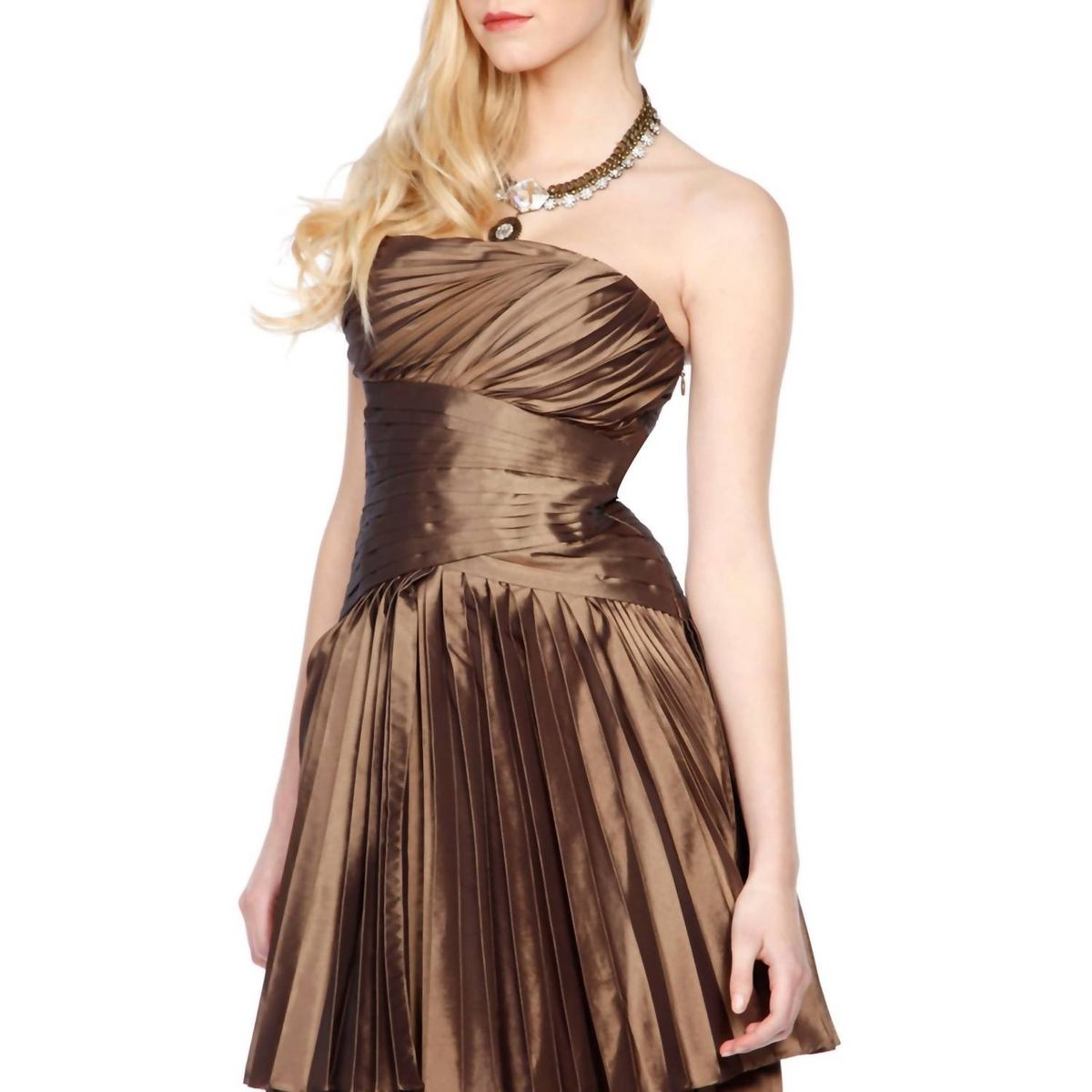 Style 1-3689106618-1901 HALSTON HERITAGE Size 6 Strapless Brown Cocktail Dress on Queenly