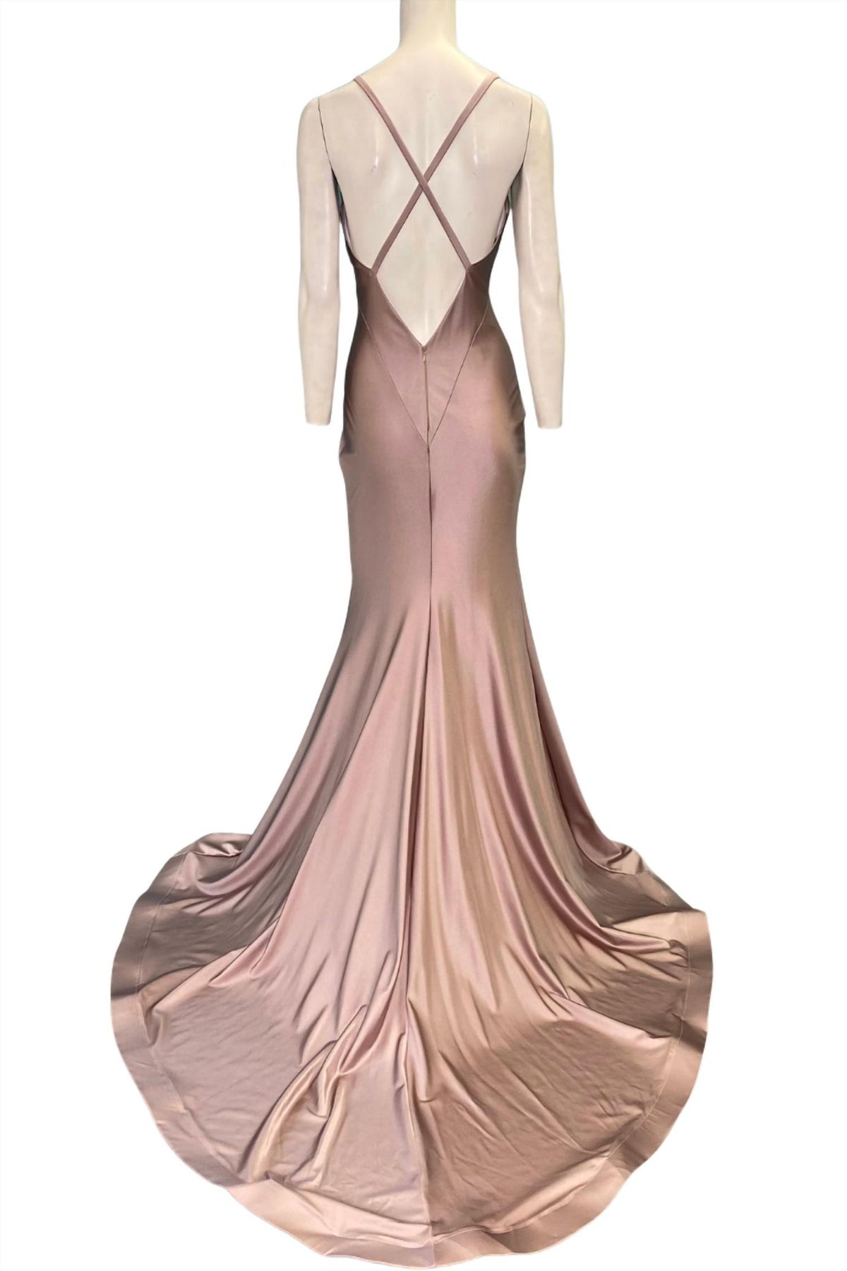 Style 1-367059022-3236 JESSICA ANGEL Size S Prom Plunge Rose Gold Side Slit Dress on Queenly