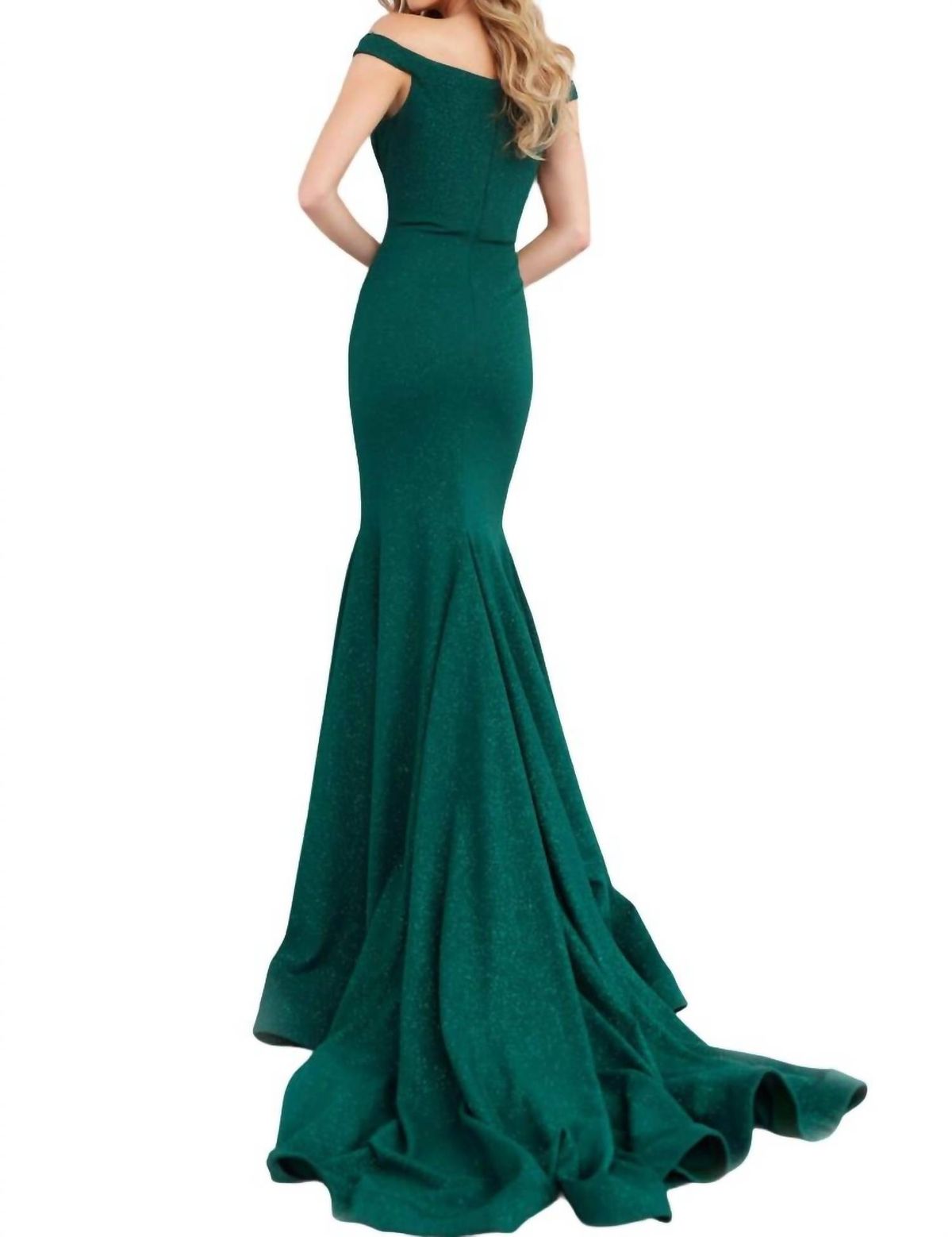Style 1-1877967524-238 JOVANI Size 12 Off The Shoulder Green Mermaid Dress on Queenly