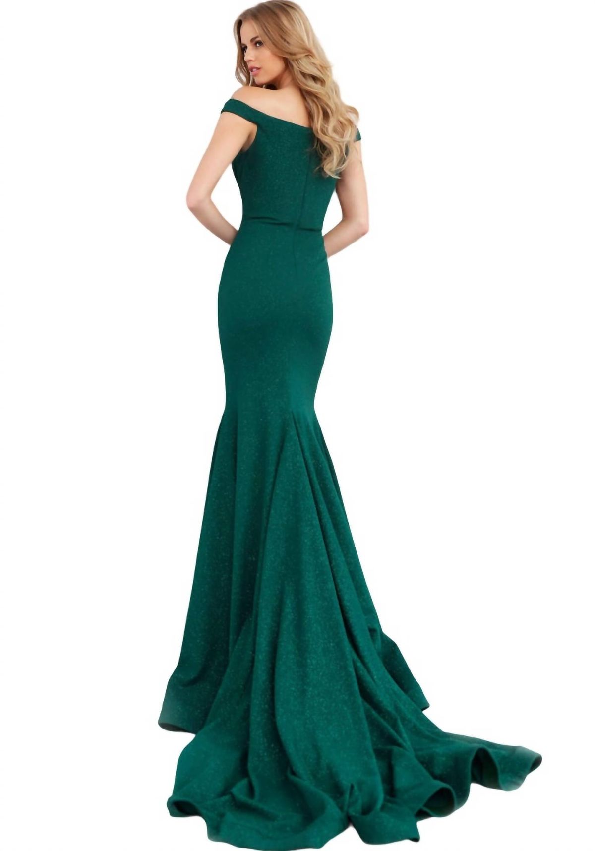 Style 1-1877967524-238 JOVANI Size 12 Off The Shoulder Green Mermaid Dress on Queenly