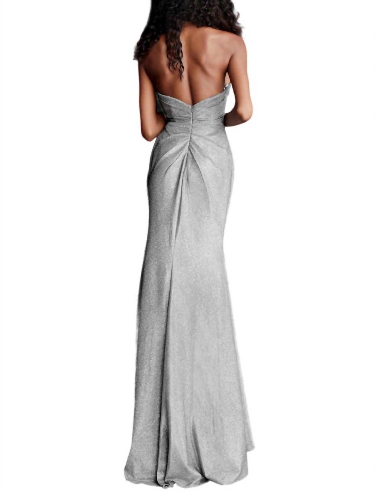 Style 1-2432823676-238 JOVANI Size 12 Strapless Silver Side Slit Dress on Queenly