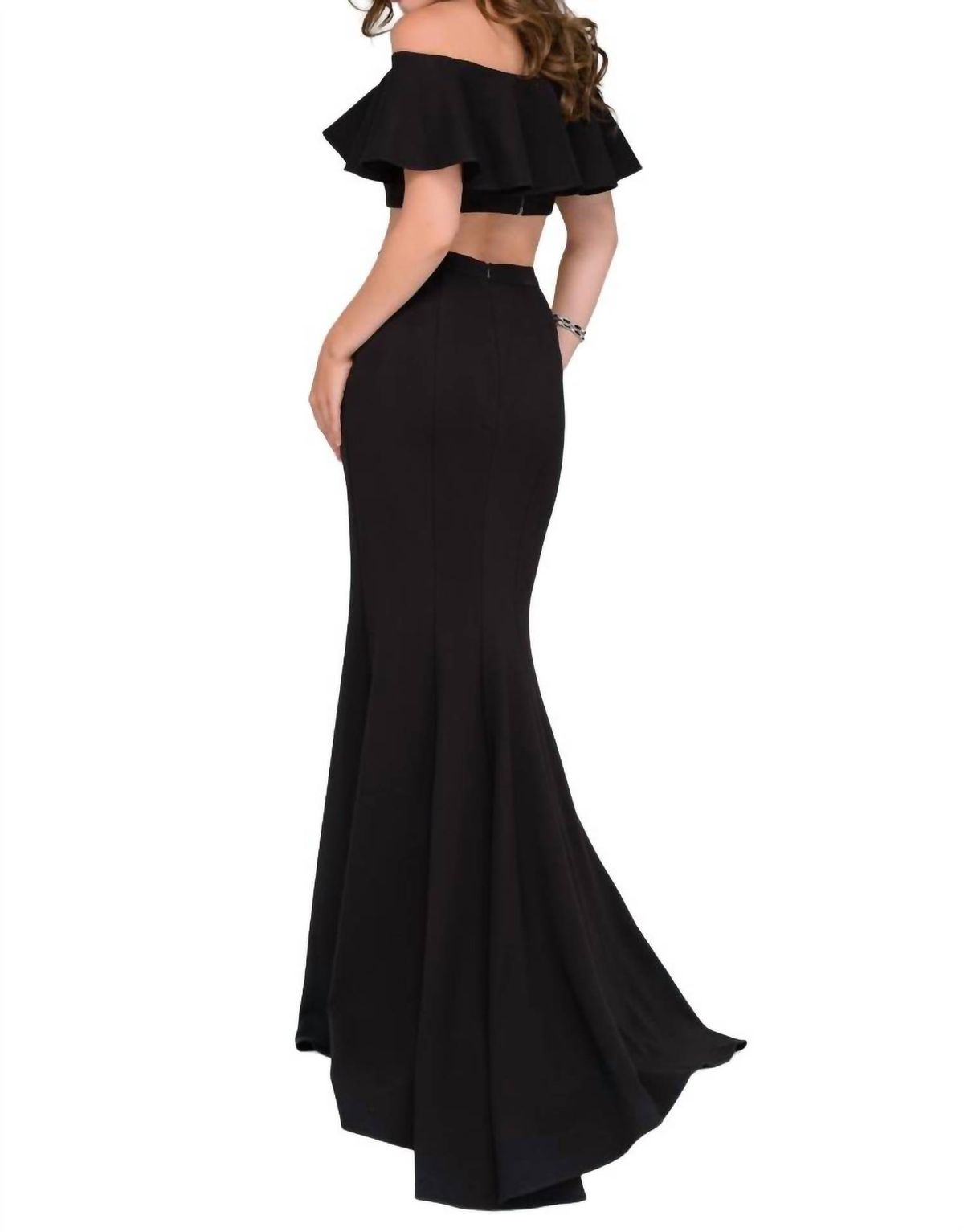 Style 1-2922055865-1498 JOVANI Size 4 Prom Off The Shoulder Black Floor Length Maxi on Queenly