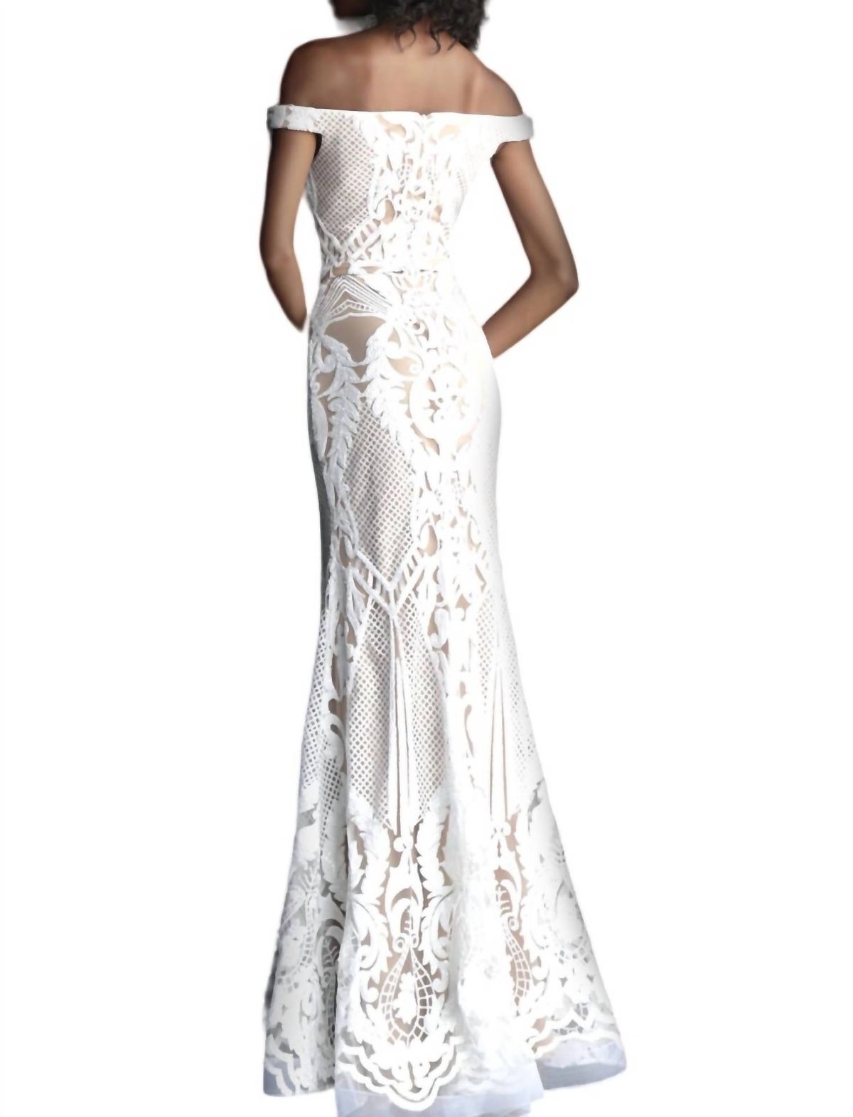 Style 1-2926103979-98 JOVANI Size 10 Prom Off The Shoulder Floral White Floor Length Maxi on Queenly